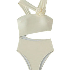 3D flower skew collar swimsuit one piece bikini hollow waist thong swimwears biquini bathing tankini