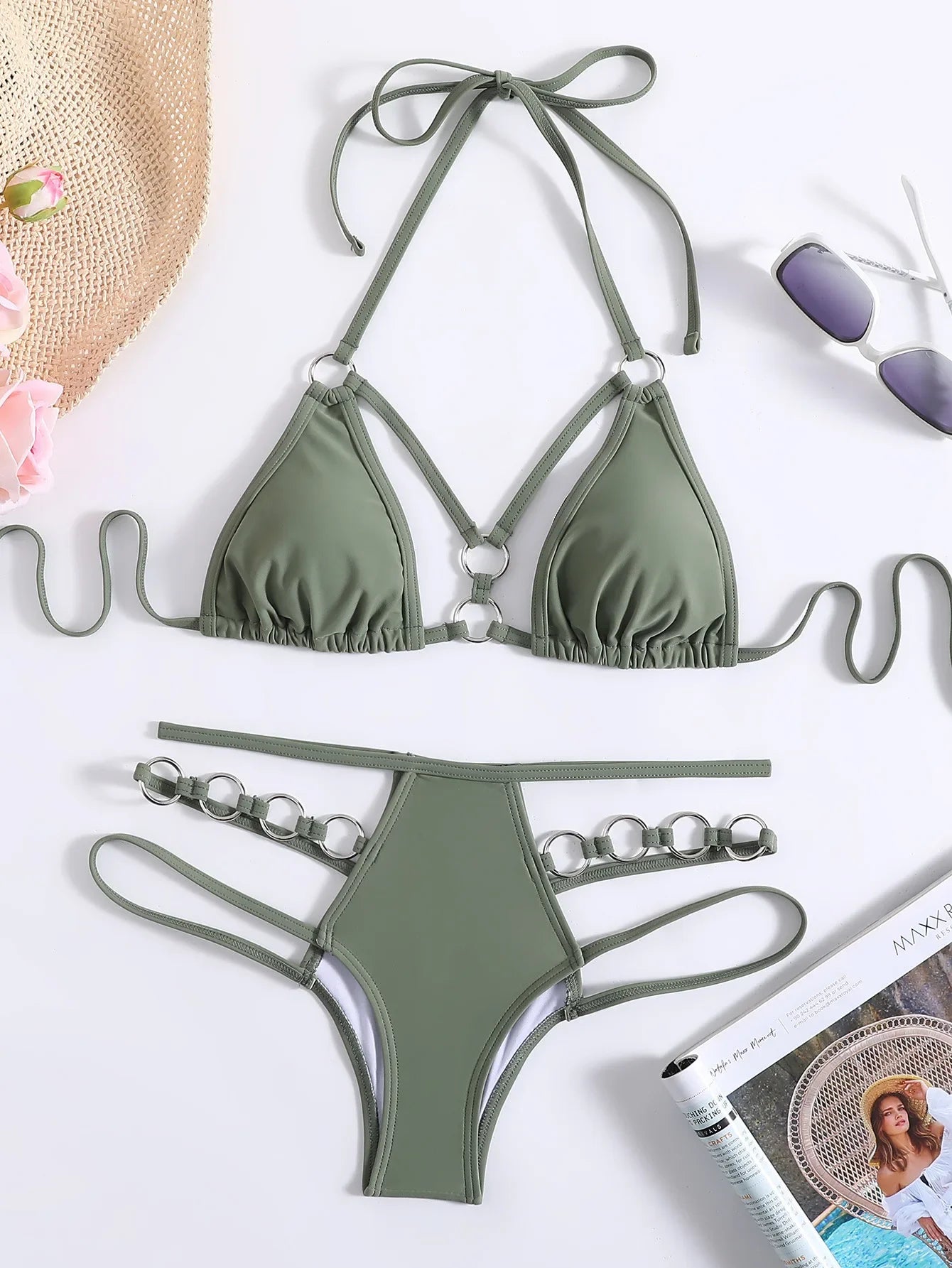 army green ring bikinis Sets two pieces bathing suit wear thong bikini swimsuits