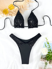 black sequine gillter mini bikinis Sets two pieces swimsuit thong bathingwear Biquini conjunto de bikini tankini