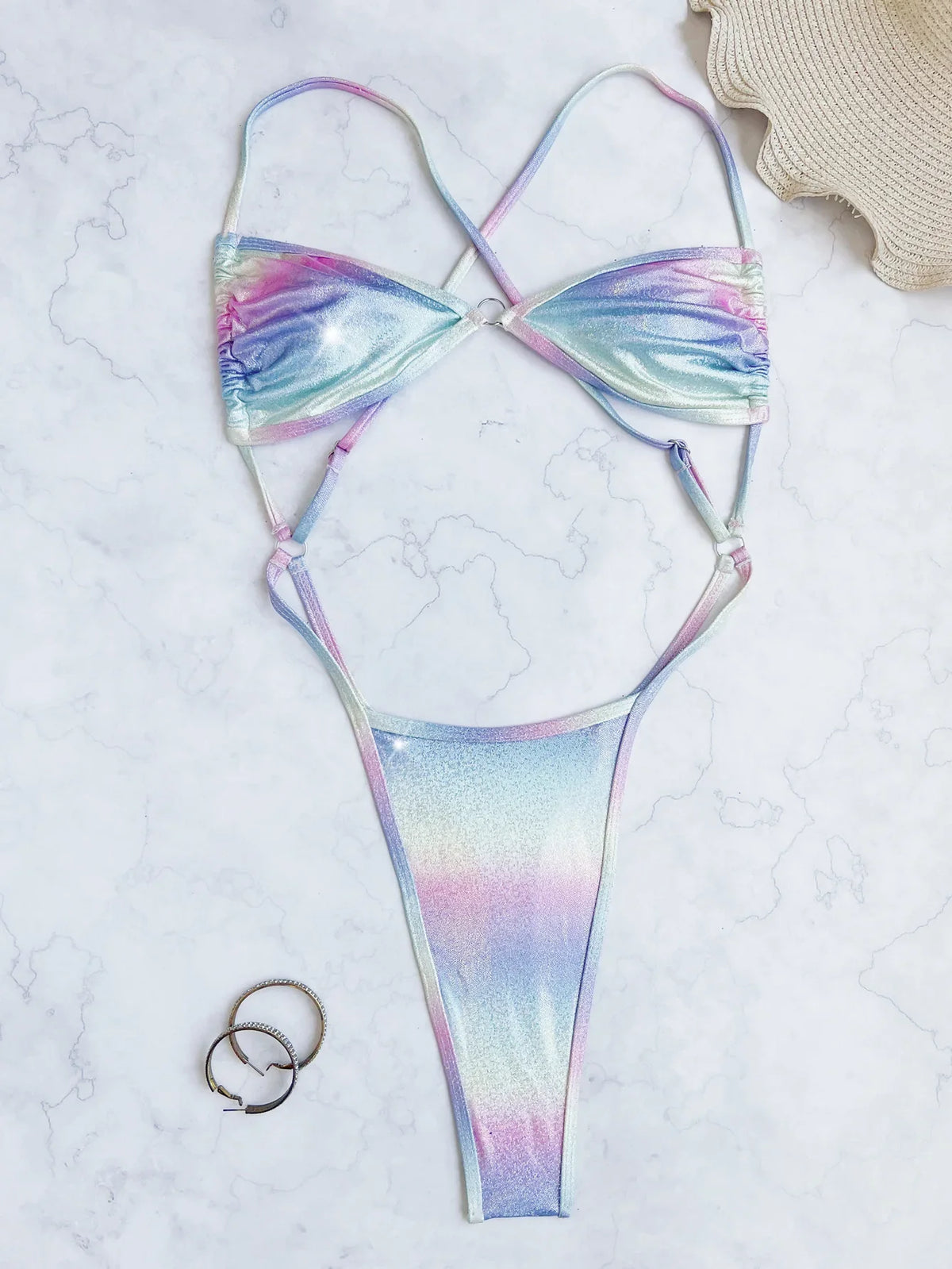 gillter Gradiente rainbow backless bikinis one piece swimsuit bikinis Swimwear Biquini conjunto de bikini tankini