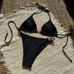 glitter metal halter tie bikinis Sets two pieces thong swimsuit bathingwear biquini bakini tankini trikini