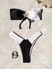 metal starfish patchwork bandeau bikinis Sets two pieces back tie thong swimsuits bathingwear tankini biquini