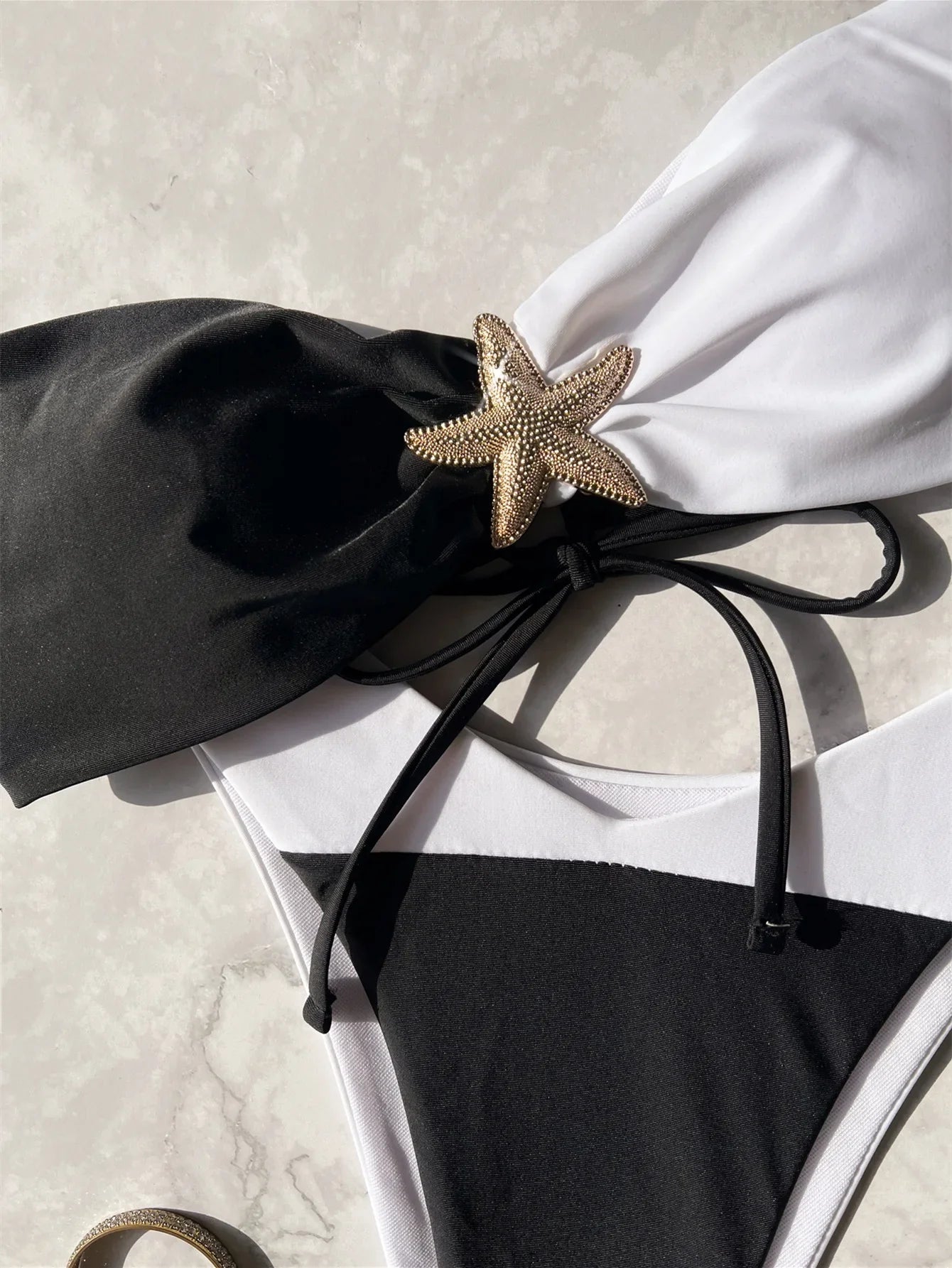 metal starfish patchwork bandeau bikinis Sets two pieces back tie thong swimsuits bathingwear tankini biquini
