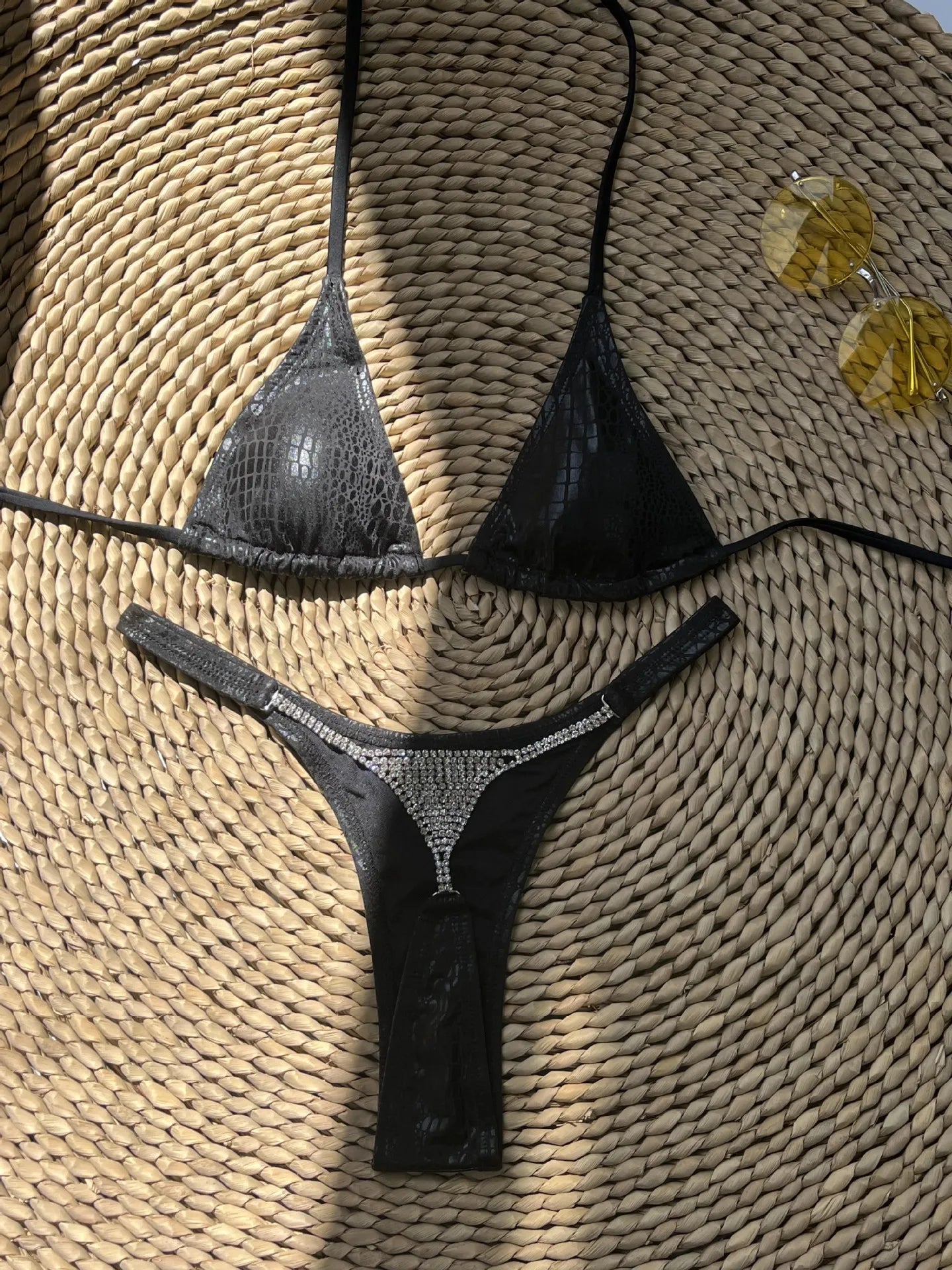 metallic black snakeskin micro bikinis Sets two pieces bathing suit thong bikini reflective shinny swimsuits
