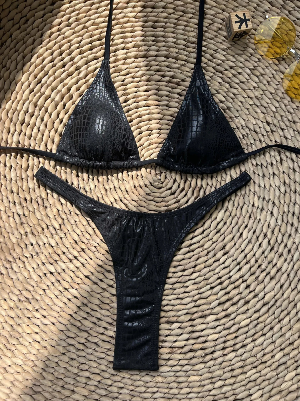 metallic black snakeskin micro bikinis Sets two pieces bathing suit thong bikini reflective shinny swimsuits