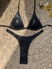 metallic black snakeskin micro bikinis Sets two pieces bathing suit thong bikini reflective shinny swimsuits