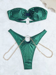 metallic green bandeau bikinis Sets two pieces metal chain thong swimsuit bathingwear biquini bakini