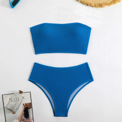 ribbed bandeau bikinis Sets two pieces plain thong swimsuits bathingwear tankini biquini