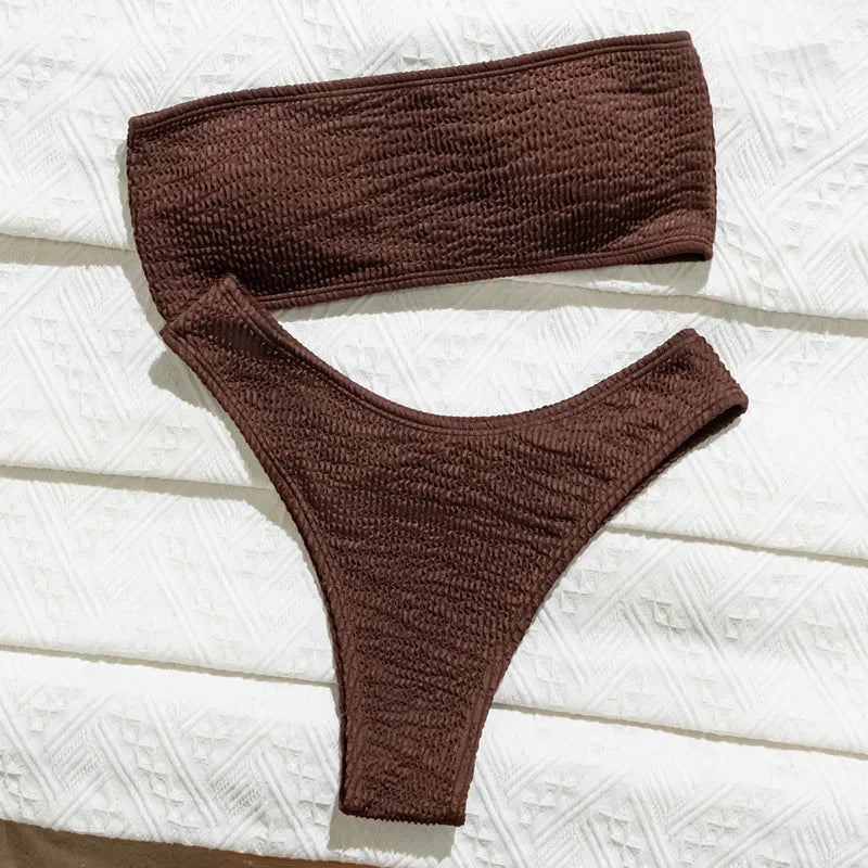 ribbed coffee bandeau bikinis Sets two pieces thong swimsuit bathingwear biquini bakini trikini