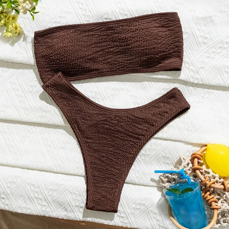 ribbed coffee bandeau bikinis Sets two pieces thong swimsuit bathingwear biquini bakini trikini