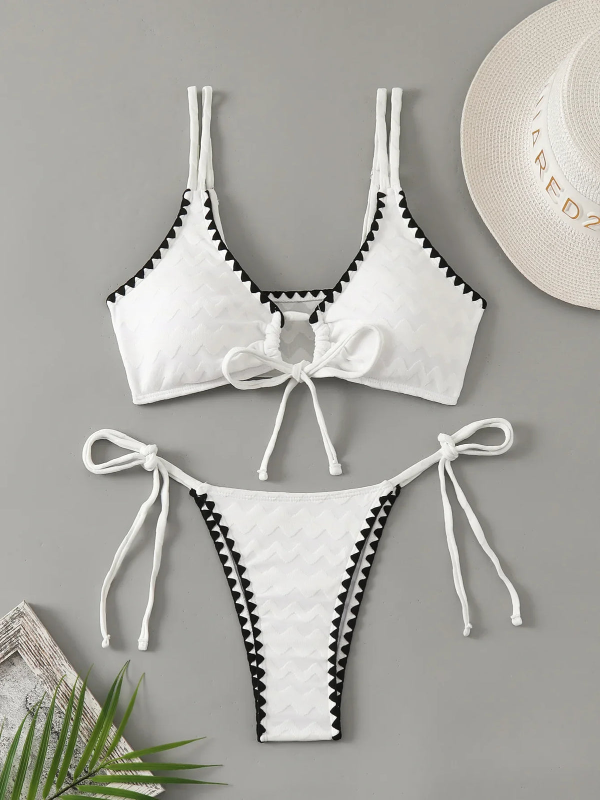 white black patchwork bikinis two pieces wave pattern tie thong bathing suit bikini Swimsuit Biquini tankini