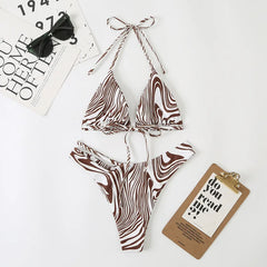 zebra print micro mini bikini halter string triangle swimwear thong swimsuit biquini bikini Set bathing