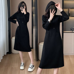 Long Sleeve Hooded Pockets Sweatshirt Dress
