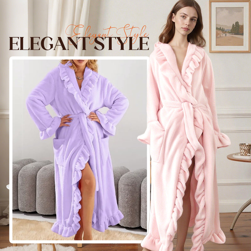Fleece Dressing Gown â€?Warm Winter Bathrobe with Long Sleeves, French Vintage Style, Fluffy Housecoat for Home