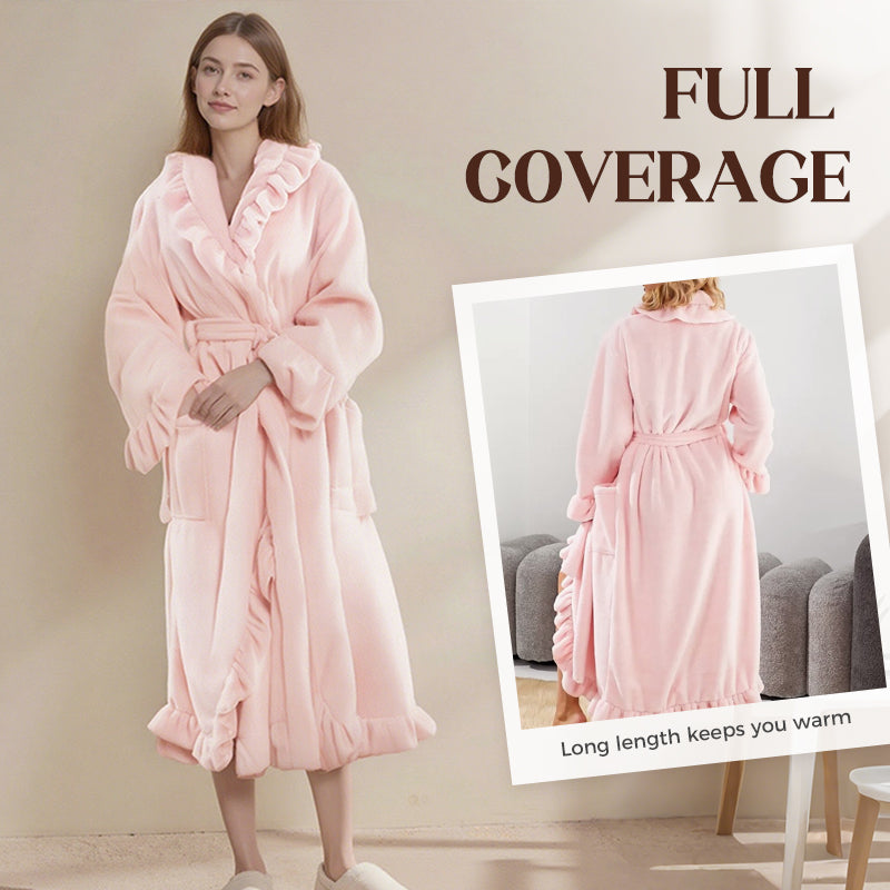 Fleece Dressing Gown â€?Warm Winter Bathrobe with Long Sleeves, French Vintage Style, Fluffy Housecoat for Home