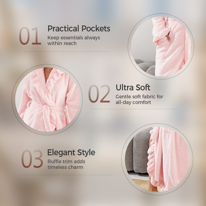 Fleece Dressing Gown â€?Warm Winter Bathrobe with Long Sleeves, French Vintage Style, Fluffy Housecoat for Home