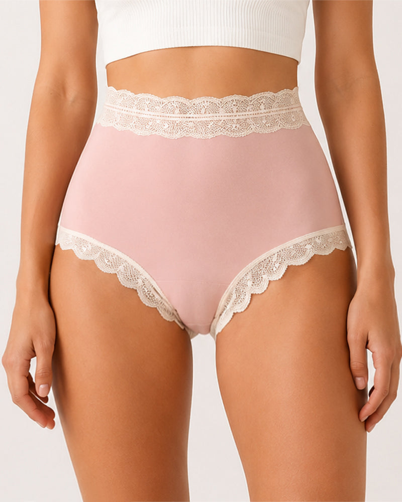 Pure Cotton High Waisted Seamless Lace-trimmed Panties