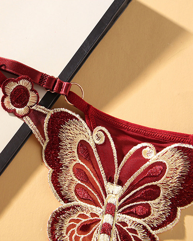 Butterfly Embroidered Low-rise Thong