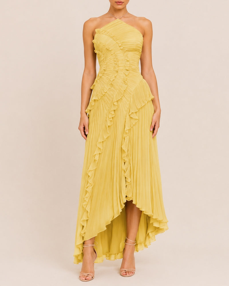 Halter Neck Backless Ruffled Maxi Dress