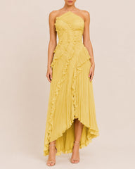 Halter Neck Backless Ruffled Maxi Dress