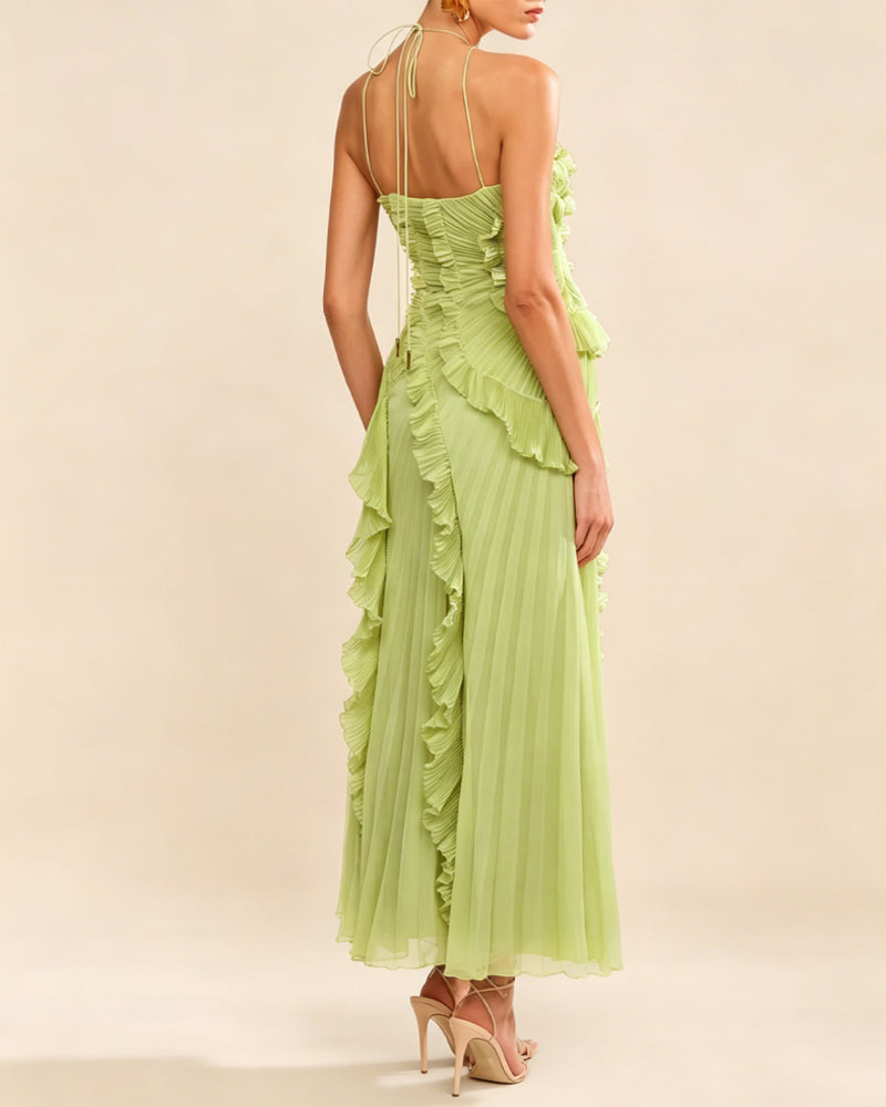 Halter Neck Backless Ruffled Maxi Dress