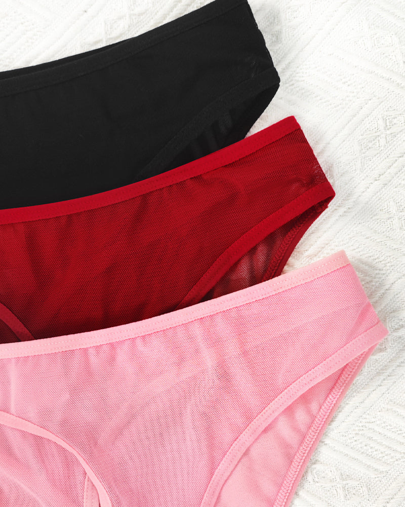 Solid Color See-through Mesh Hollow-out Comfortable Panties