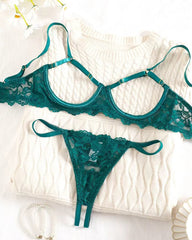 Lace Floral Openwork Bra and Thong Lingerie Set