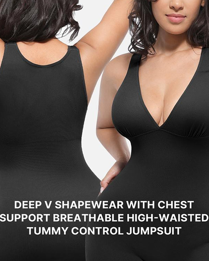 Deep V Chest Support Breathable High-Waisted Tummy Control Jumpsuit Shapewear