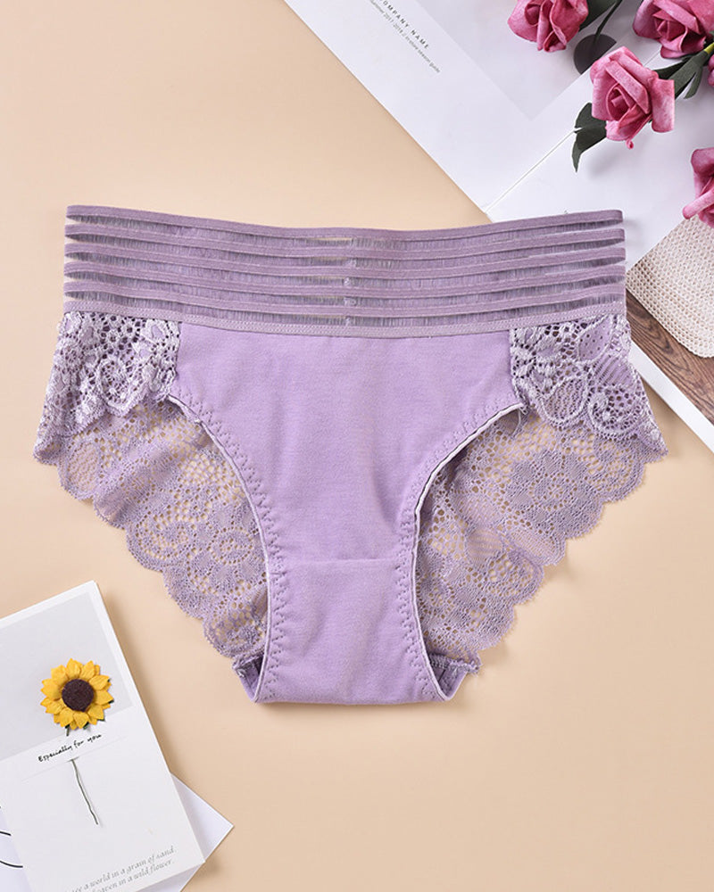 Women's High Waist Tummy Control Seamless Flower Lace Breathable Panties