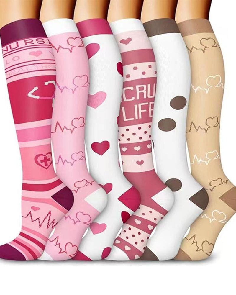 6 Pairs Of High-Elastic Breathable Calf Compression Socks For Sports and Fitness