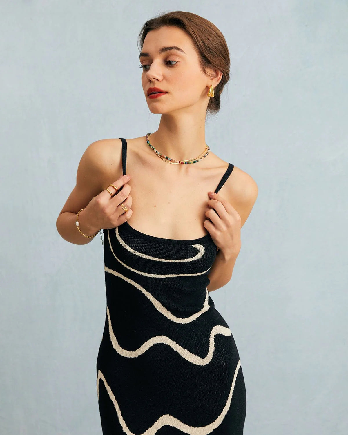 The Black Wave Knit Midi Dress