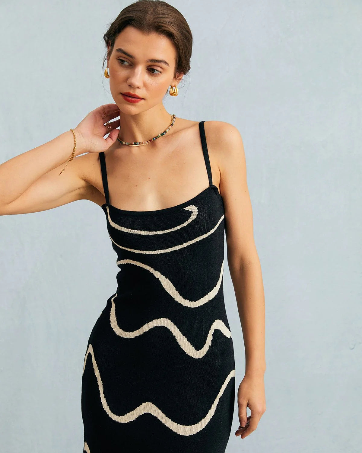 The Black Wave Knit Midi Dress