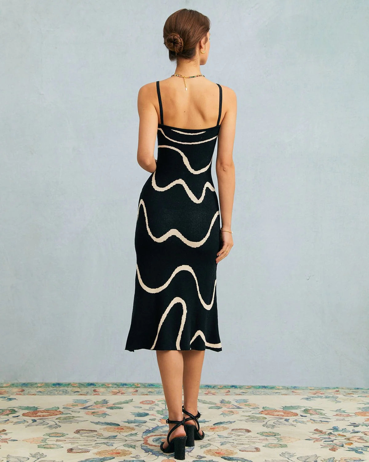 The Black Wave Knit Midi Dress