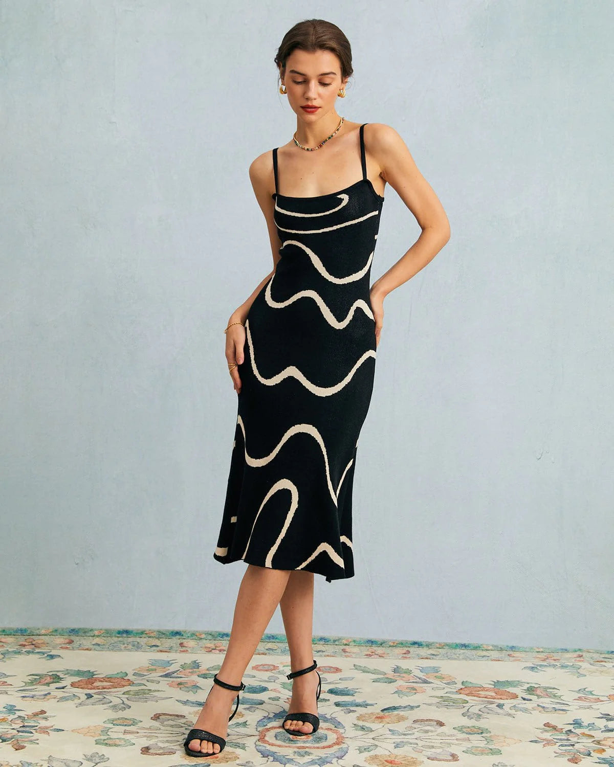 The Black Wave Knit Midi Dress