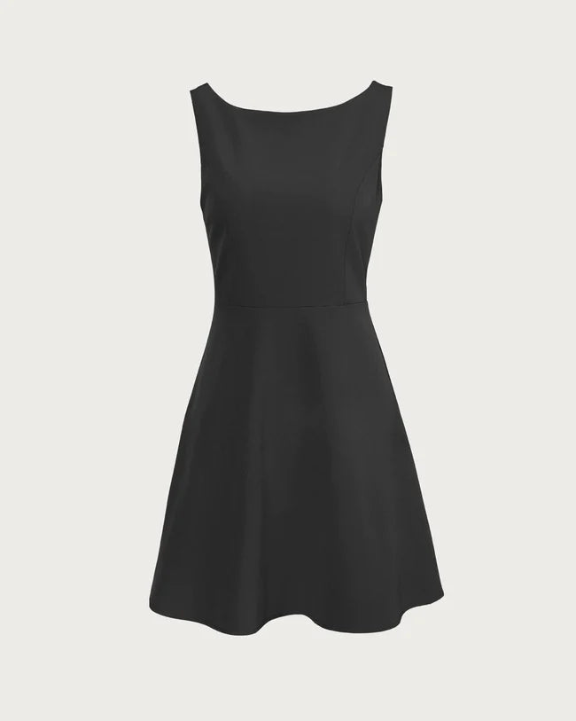Black Sleeveless Boat Neck Mini Dress