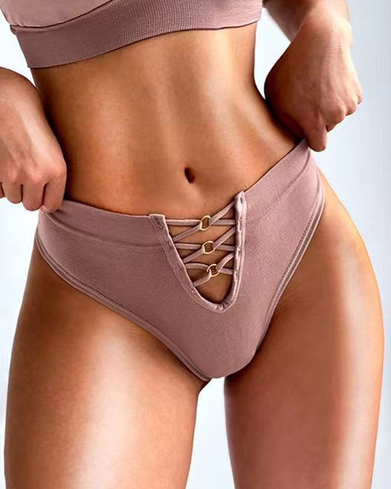 Mid-waist High-elasticity Comfortable Hollow-out Seamless Thong