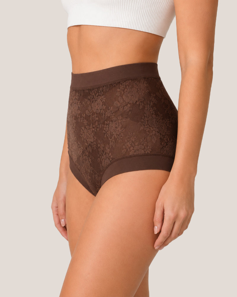4-Pack High Waist Front Crossover Floral Lace Breathable Panties