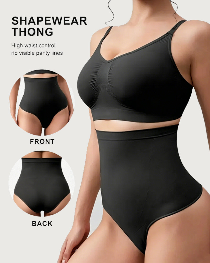Women's High-Waisted Seamless Tummy Control Compression Thong Shapewear