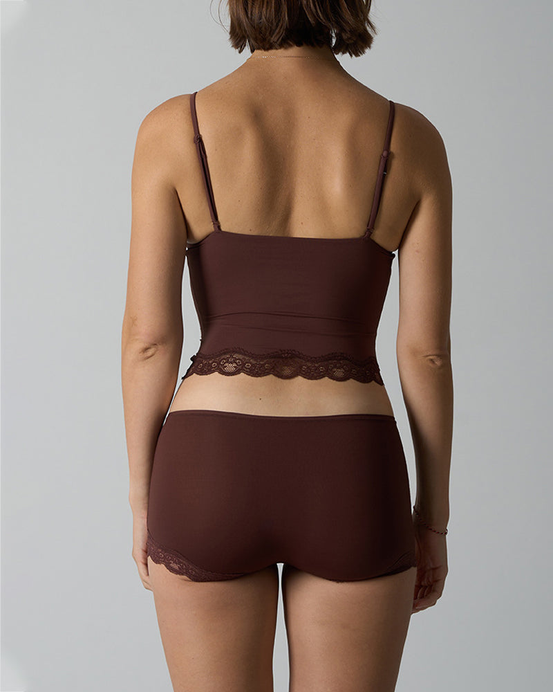 Skin-friendly Lace Trim V-neck Camisole and Boyshorts Underwear Set