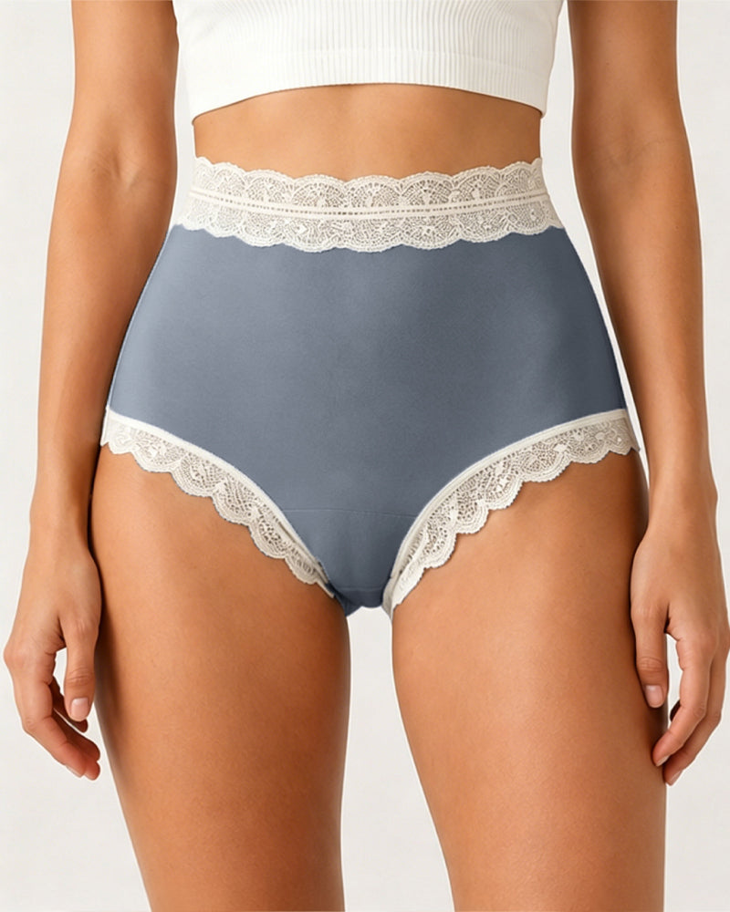 Pure Cotton High Waisted Seamless Lace-trimmed Panties
