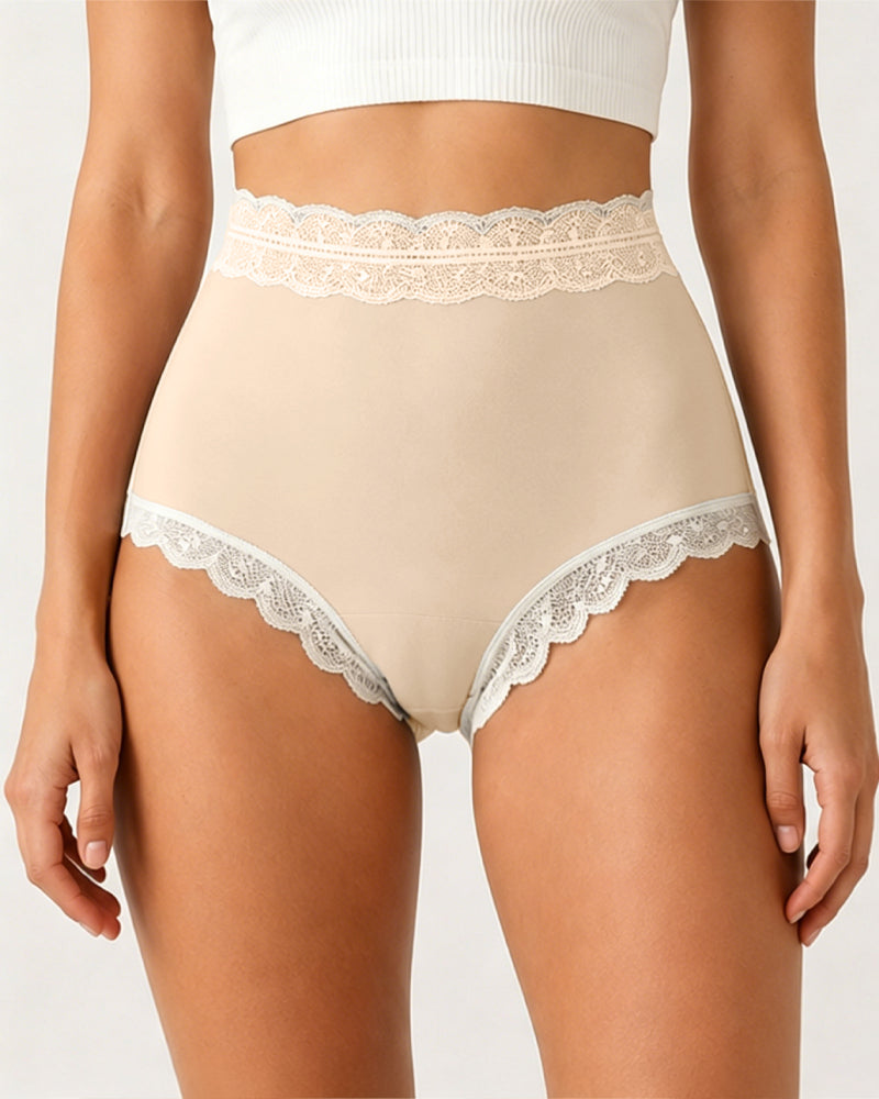 Pure Cotton High Waisted Seamless Lace-trimmed Panties