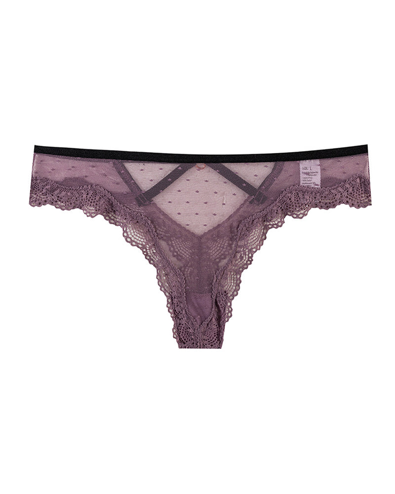 Polka Dot Lace Cutout See-through Thong
