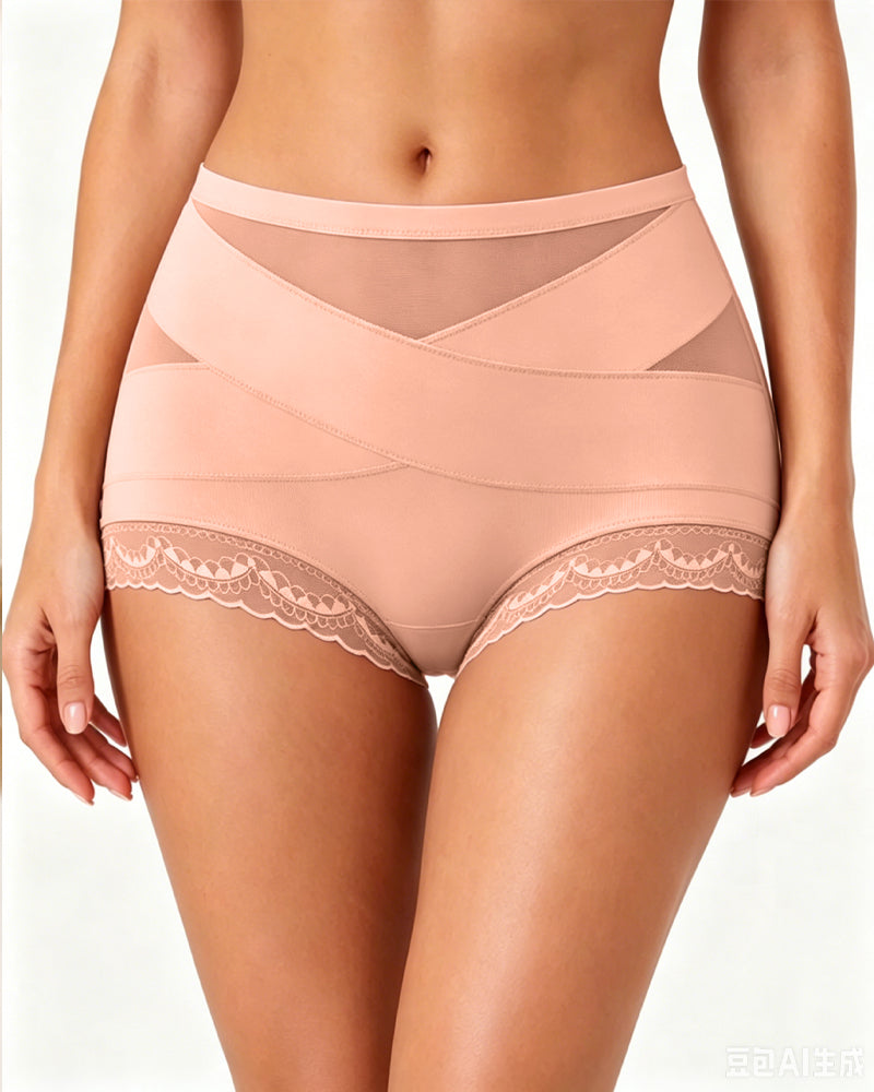 Women's High-waisted Crossover Lace Mesh Breathable Panties