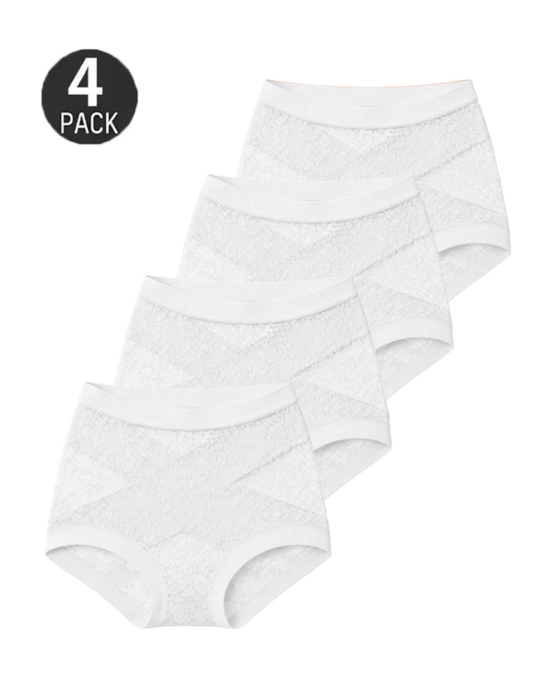 4-Pack High Waist Front Crossover Floral Lace Breathable Panties