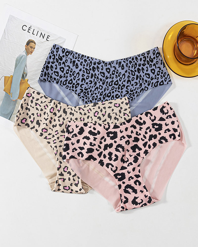 Animal Print Ice Silk Seamless See-through Mesh Panties