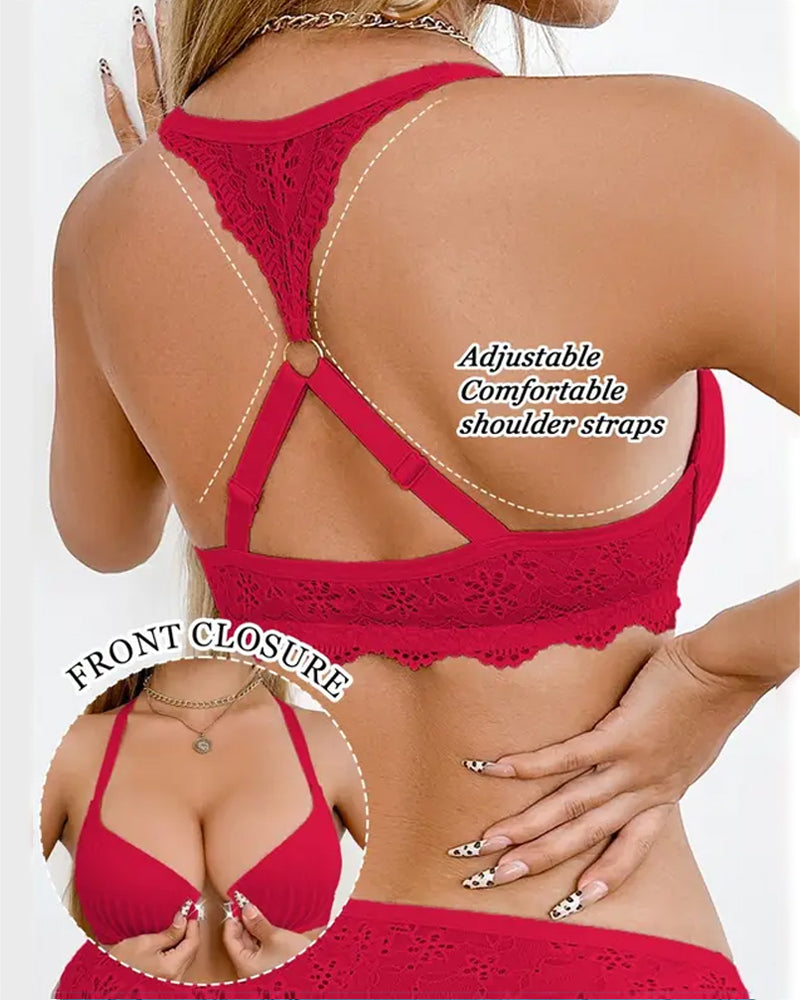 Women's Front-closure Lace-paneled Underwired Bra