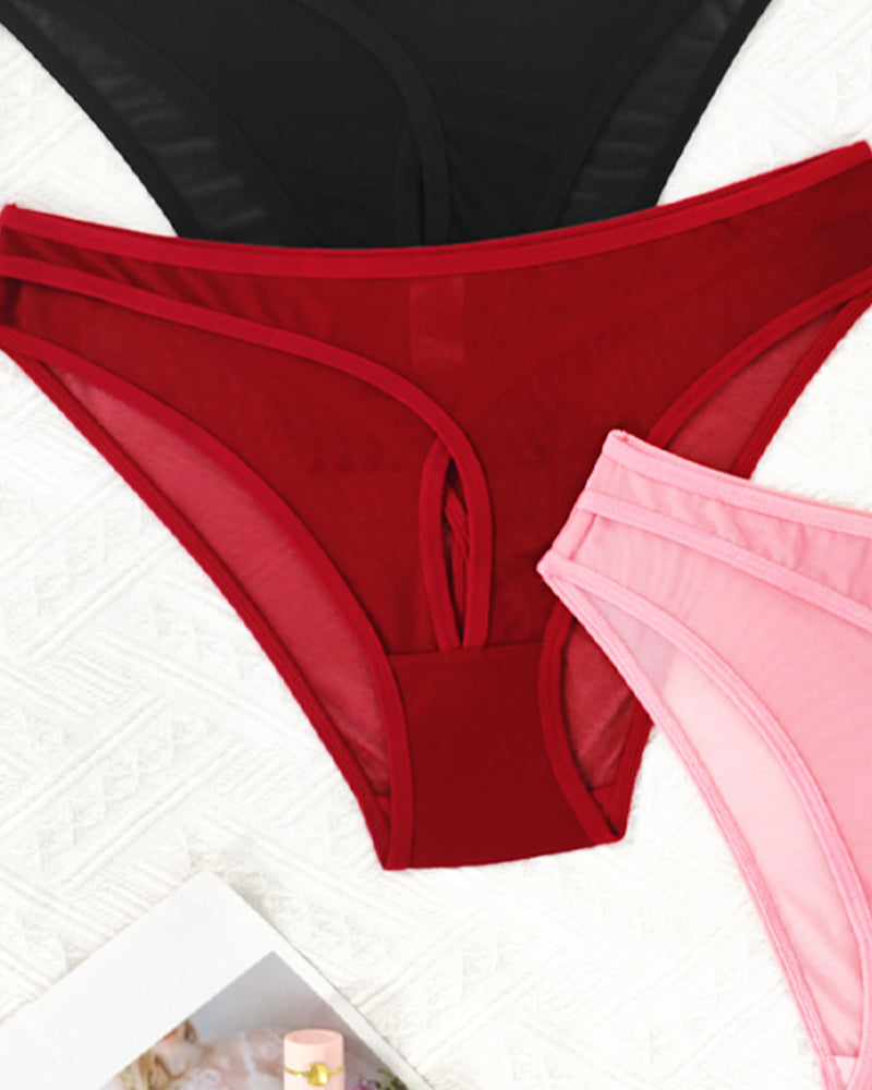 Solid Color See-through Mesh Hollow-out Comfortable Panties