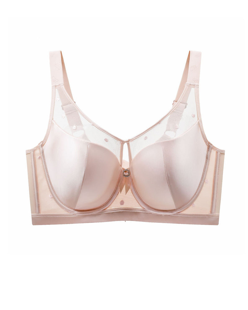 Satin Mesh See-through Patchwork Underwire Plus Size Push-up Bra