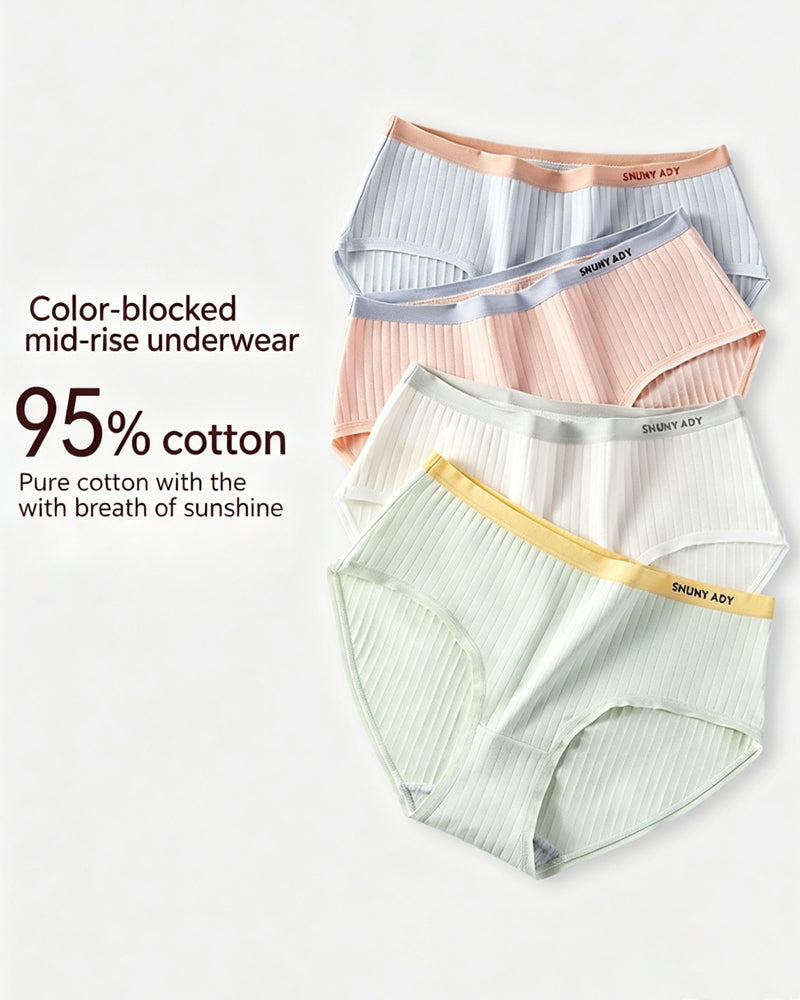 Multi-pack Pure Cotton Colorblock Ribbed Seamless Briefs