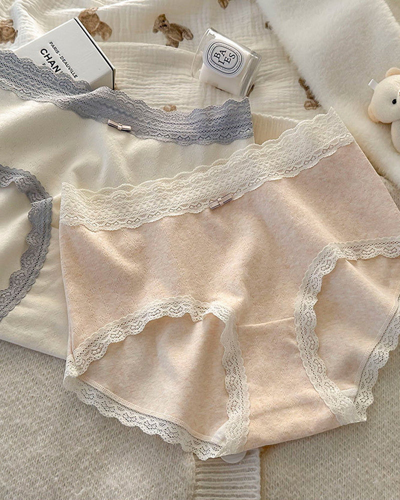 Five-pack Pure Cotton High Waist Lace-trimmed Briefs